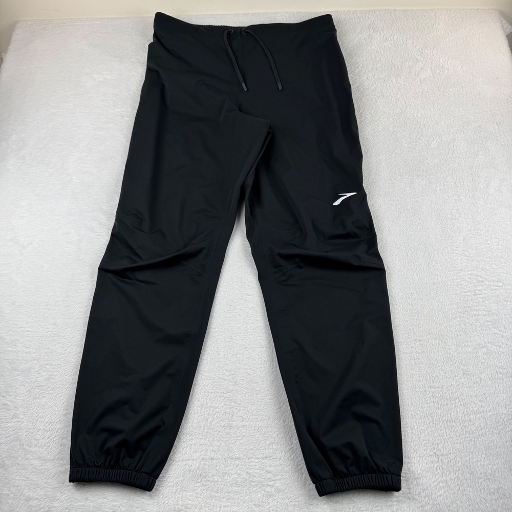 Brooks Running Pants Mens L Black Wind Water Resistant Joggers Reflective